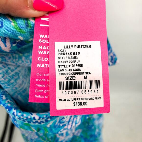 Lilly Pulitzer Sea View Swim Cover-Up M Blue Las Olas Aqua Strong Current NWT - Picture 12 of 12